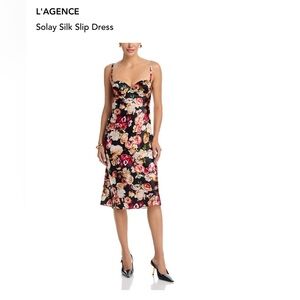 L'AGENCE Solay Black Floral Midi Dress